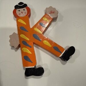 Vtg Sevi Clown‎ Child Kids Alphabet Wooden Letter K Personalized Decor Orange